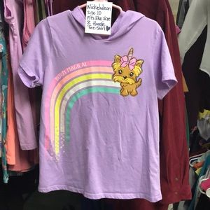 Nickelodeon size 10 hooded tee shirt light purple rainbow front